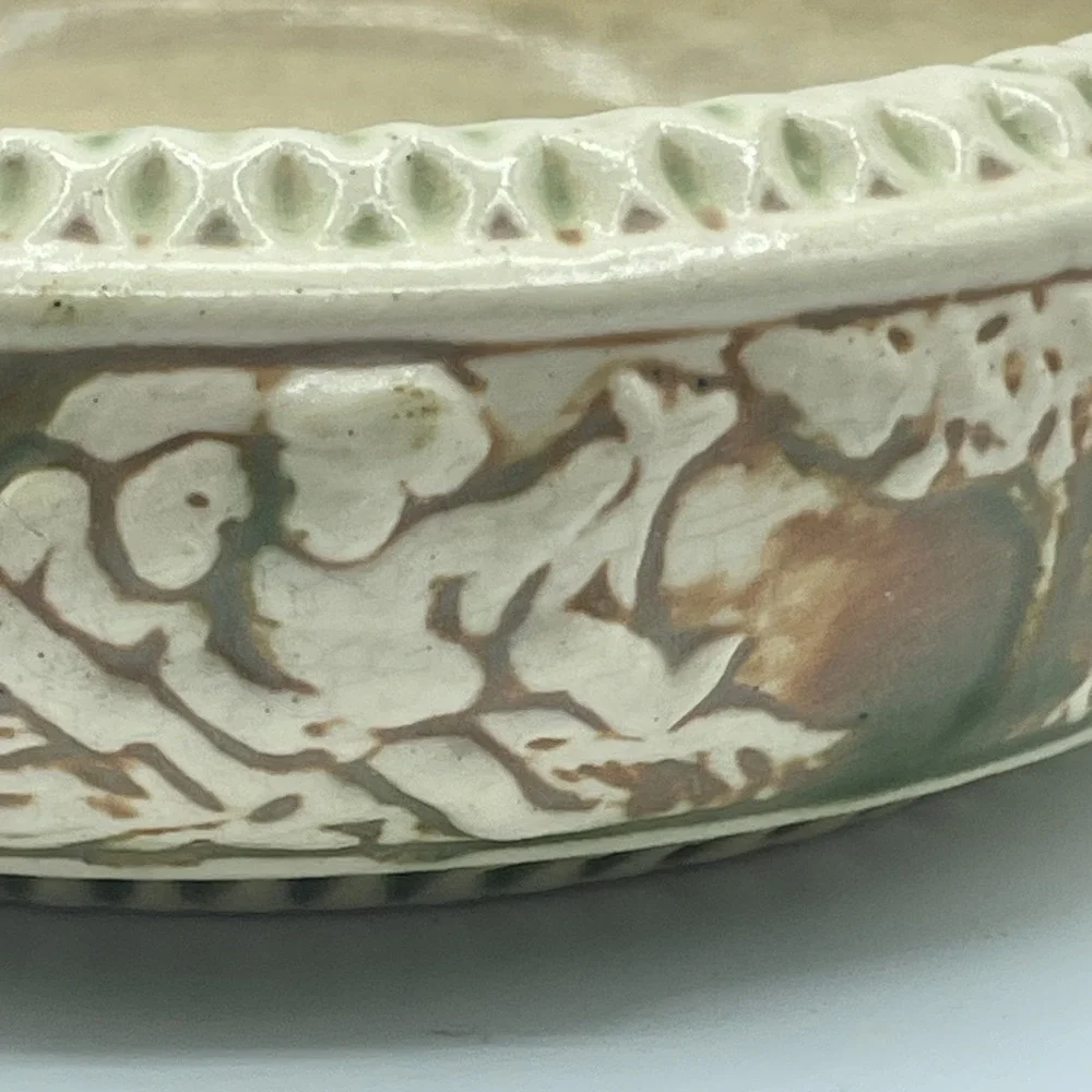 Vintage Roseville Pottery Donatello Planter,  Bowl, 1916‎ ,Cream/Green/Tan 7